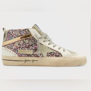 Golden Goose Mid Star Multicolored Glitter Wing-Tip Sneakers
